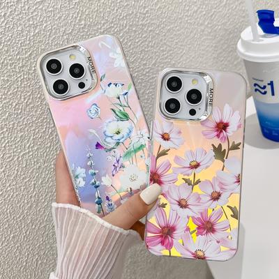 For IPhone15Promax Mobile Phone Case Imd Colorful for Apple 16E Electroplated Laser Flower Protective Cover