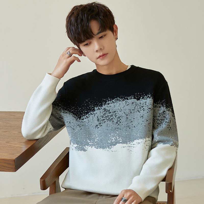 Knitted Sweater Autumn and Winter Thickened Sweater Sweater Crew Neck Top Versatile High-end Men's Clothing