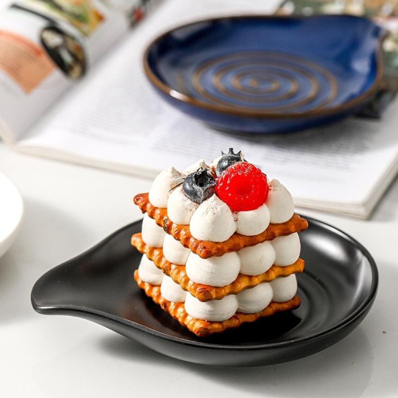 Stove Side Spoon Rest Dish for Home Cooking, Plain Look Rest with Ridged Middle and Sauce Saving Tip for Counters