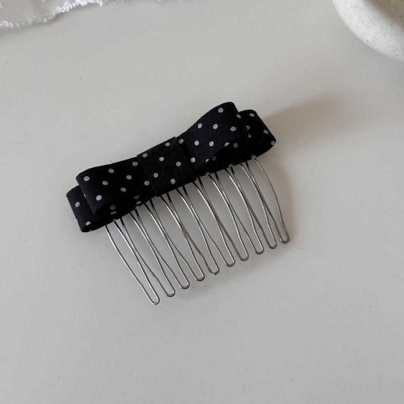Расческа для волос с бантом в горошек, пушистая и перевернутая, с заколкой для каскадных волос, свежая и милая заколка для челки, милая заколка small чёрный
