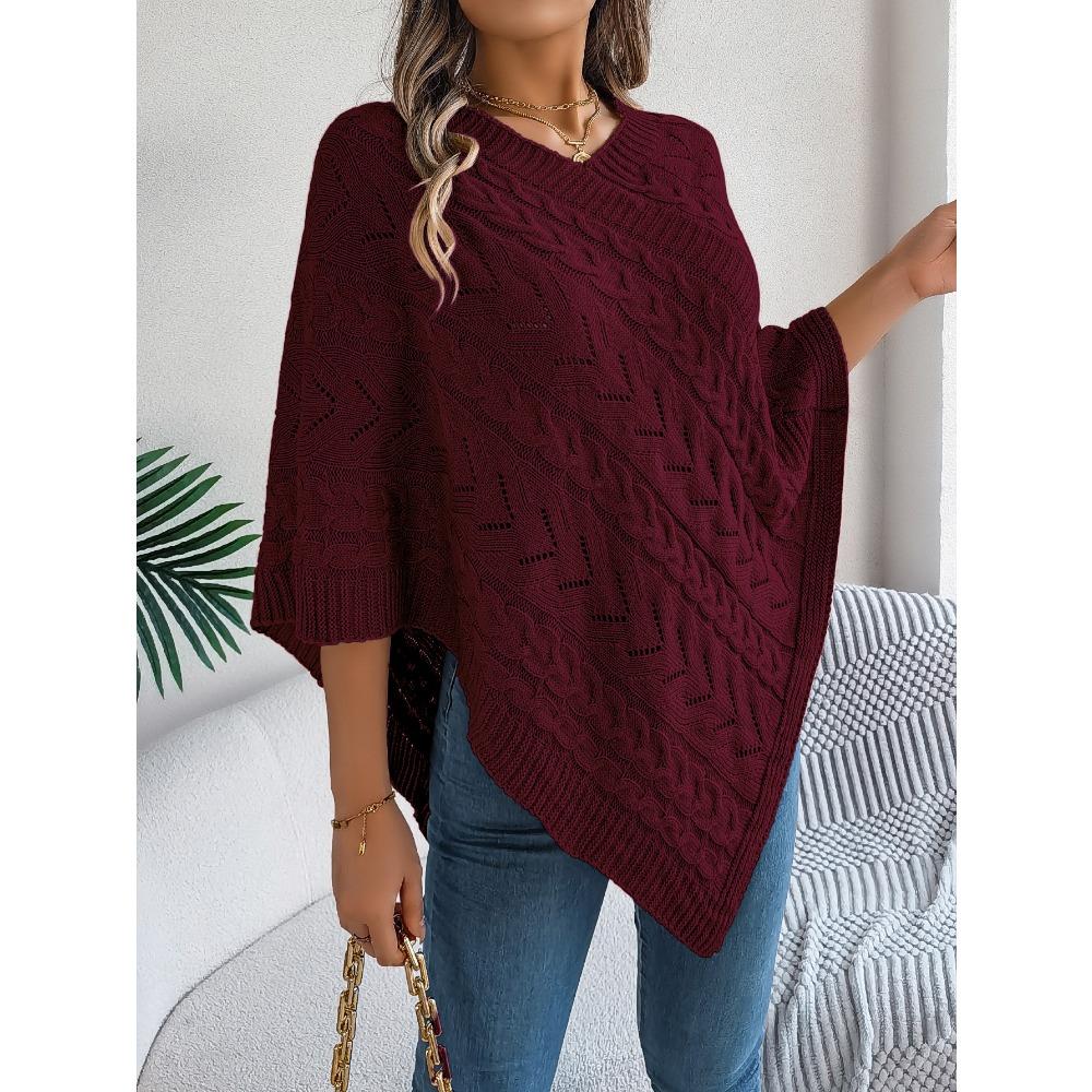 Women's Oversized Sweatshirt Top Casual Solid-Colour Cable-Knit Oversized Cape Cardigan Women's Knitted Sweater