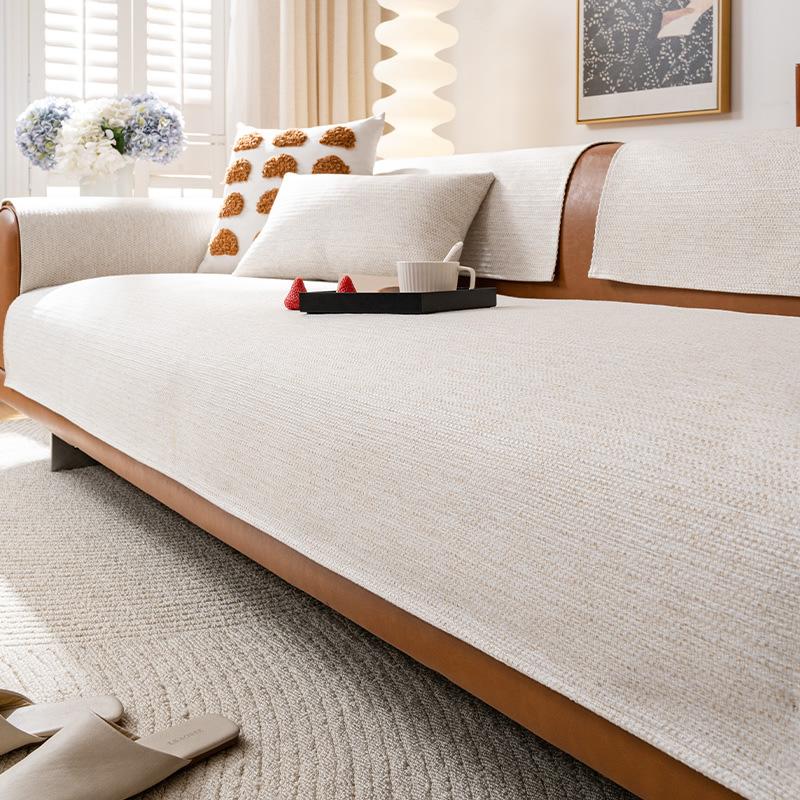 Solid Color New Cotton And Linen Sofa Cushion, Simple And High-End Sofa Cover, Universal Non-Slip Backrest Cover Cloth Towel For All Seasons