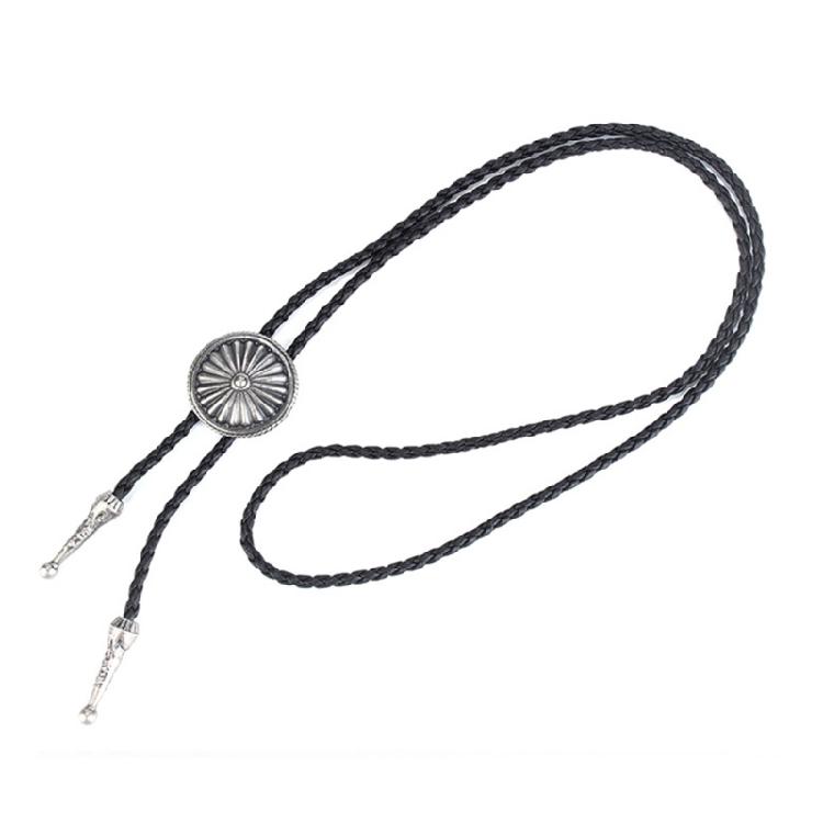 Men Bolo Tie Metal Round Flower Cowboy Hat Western Necklace Costume Accessories