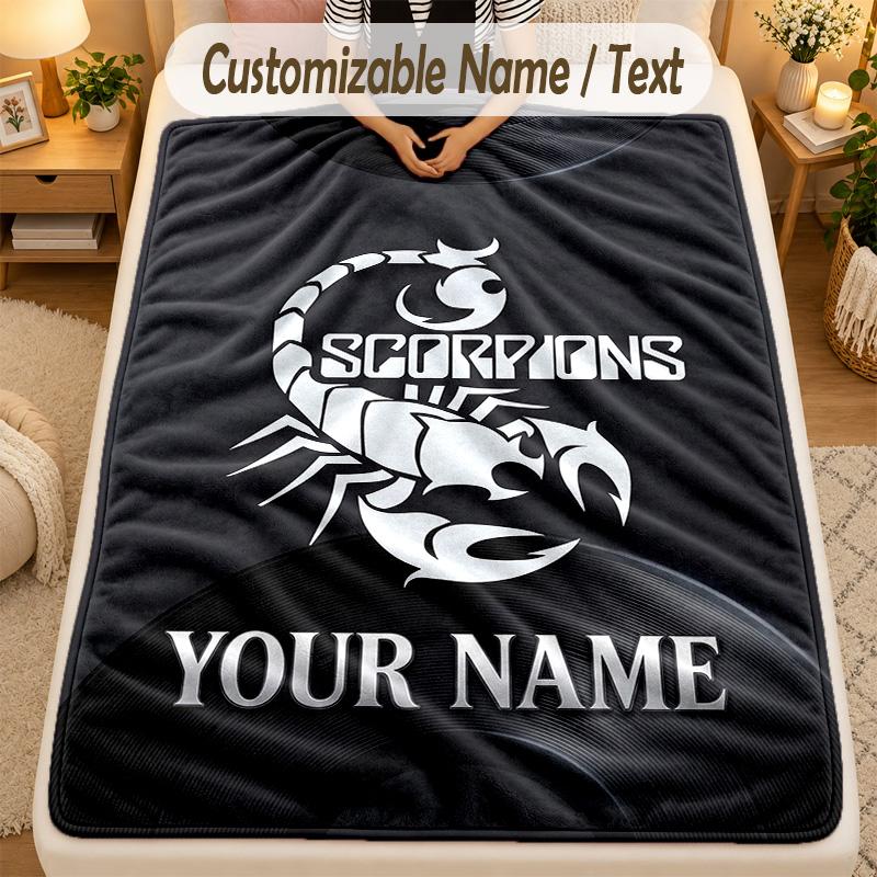 Flannel BlanketScorpions Custom Name Text Personalized Soft Warm Throw Blanket Home Decor Gift