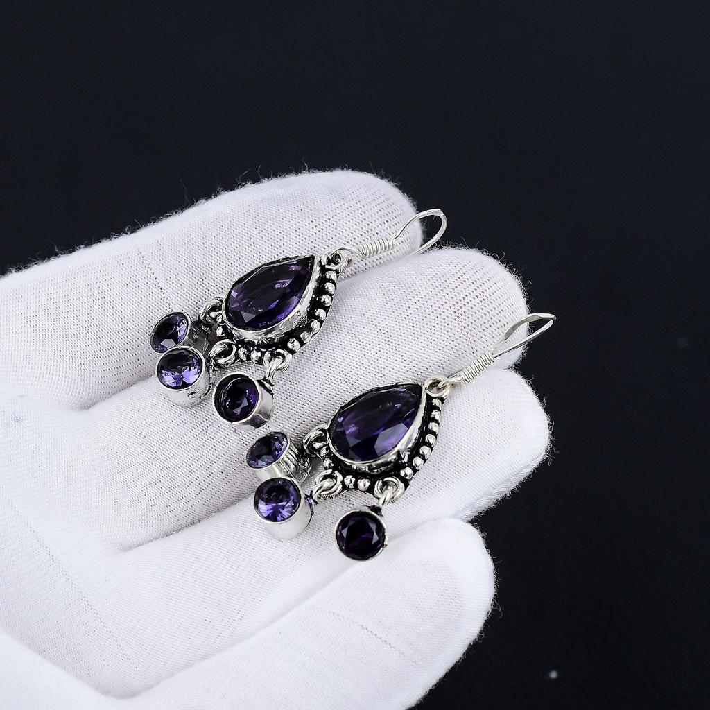 Amethyst Earrings, Gemstone Earring, Antique Amethyst Gemstone Silver Earring, 925 Solid Silver Gemstone Jewelry, Gemstone Earring For Her