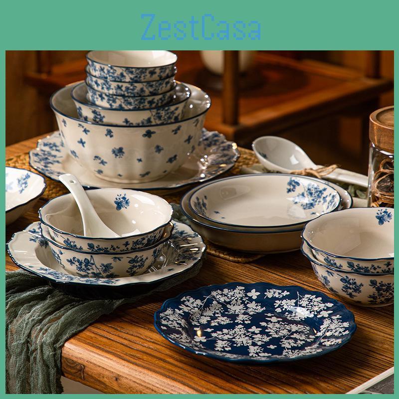Luxury National Ceramic Tide Style Bowl Plate Set Underglaze Color Ideal For Rice Soup And More