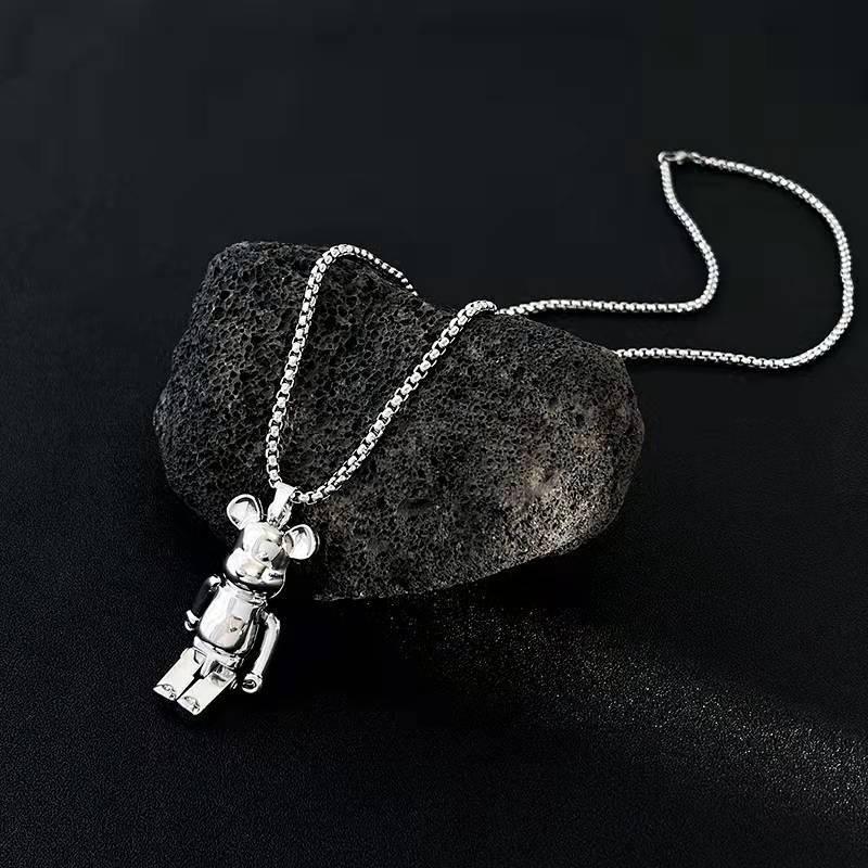 Collier Hip Hop en Acier Titane avec Pendentif Ours pour Hommes & Femmes, Chaîne Pull pour Automne/Hiver