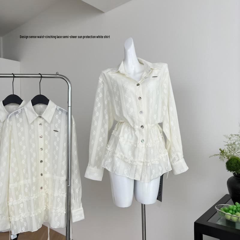 

Xinxing Lace Waist-Hugging Long-Sleeve Semi-Sheer White Top for Women M (95-112 jin)