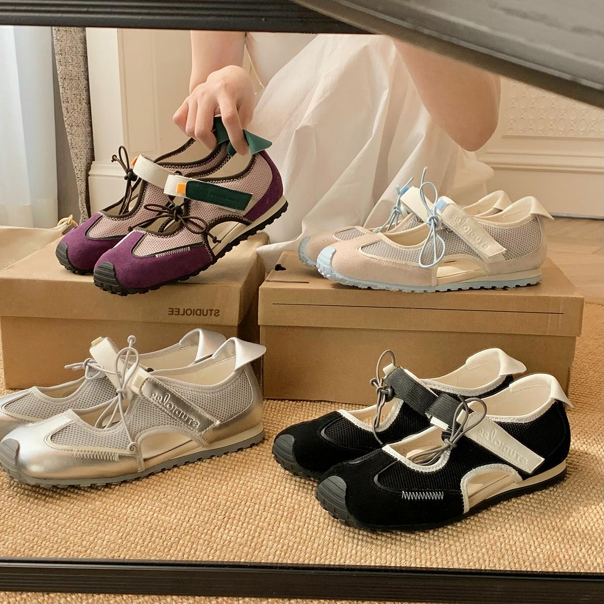 

Cowhide grape mother function ugly cute casual sneakers women s side empty sandals Velcro drawstring ma flat bottom Lizhen shoes 40