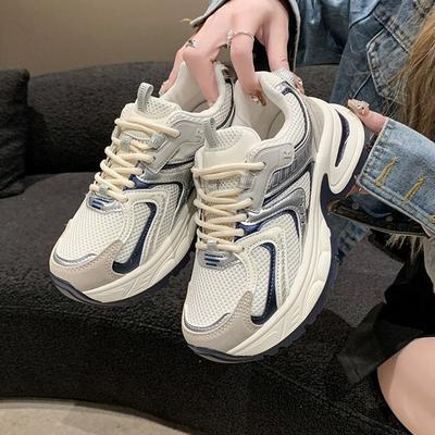 Mesh Breathable Thick-soled Dad Shoes for Women 2025 Spring New Breathable Comfortable Lace-up Versatile Casual Sports Shoes