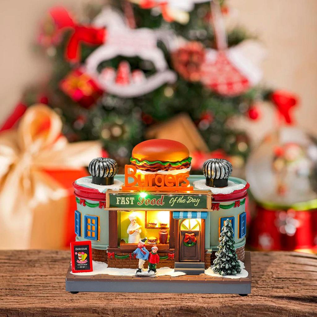 Christmas Village House Statue Figurine LED Lighted Lightweight Decor Gift for Tabletop