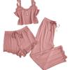 Popular Lace Trim 3-Piece Women's Pajama Set: Camisole Tank, Shorts, and Long Pants