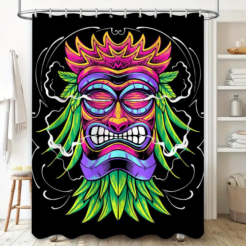 Tuniu Vibrant Tribal Tiki Mask Shower Curtain Cool Neon Art Bathroom Decor Unique Wall Decor