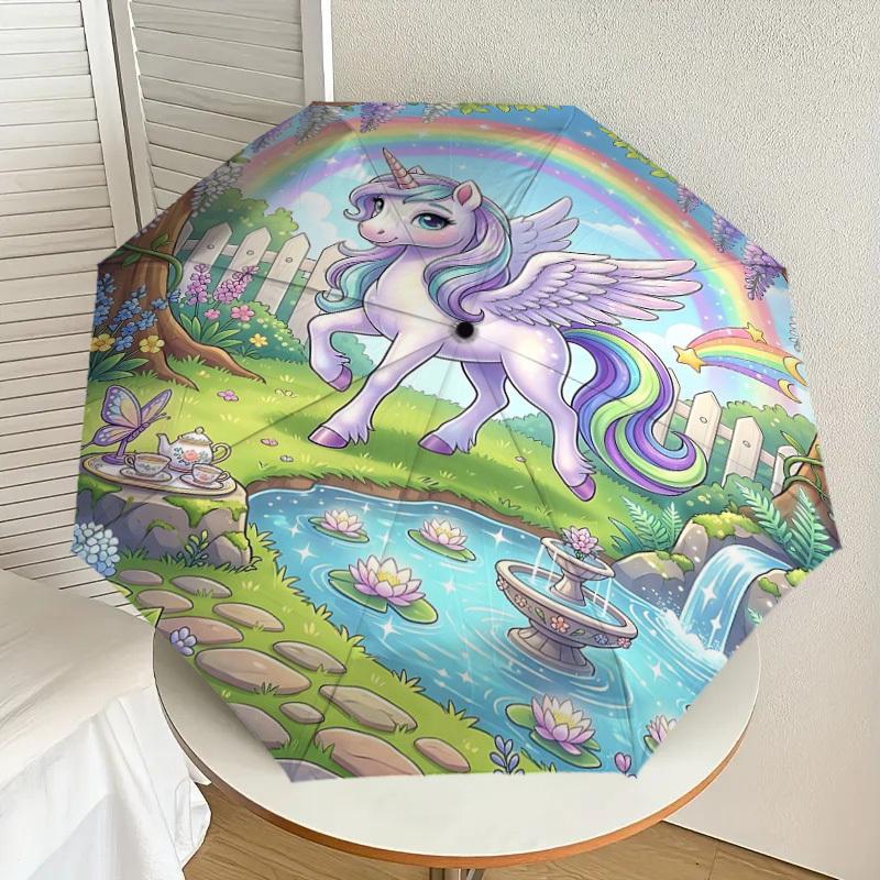 1PC Unicorn Fantasy Umbrella-8-Rib Reinforced Portable Folding Travel Suitable for All Seasons Outdoor Daily Use  -J0363