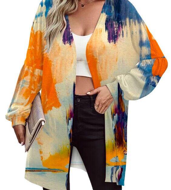 

2025 Autumn/Winter European American Women s Printed Long Sleeve Fashion Cardigan Knit Jacket 3XL