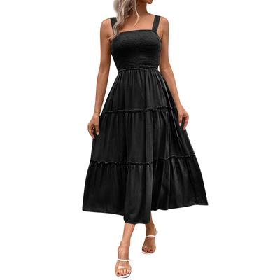 Women's Fashion Loose Pleated Patchwork Sleeveless Solid Color Casual Dresses
