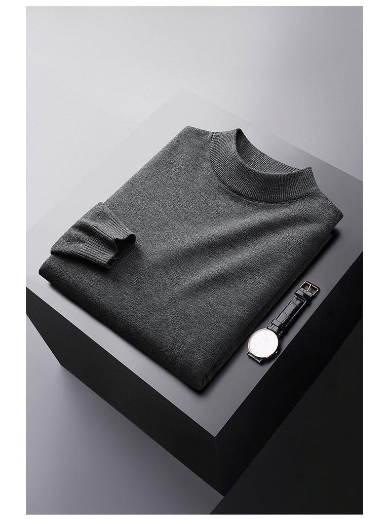 Men's Heavyweight Half-High Collar Velvet Sweater - Thick, Warm, Knitted Base Layer for Winter