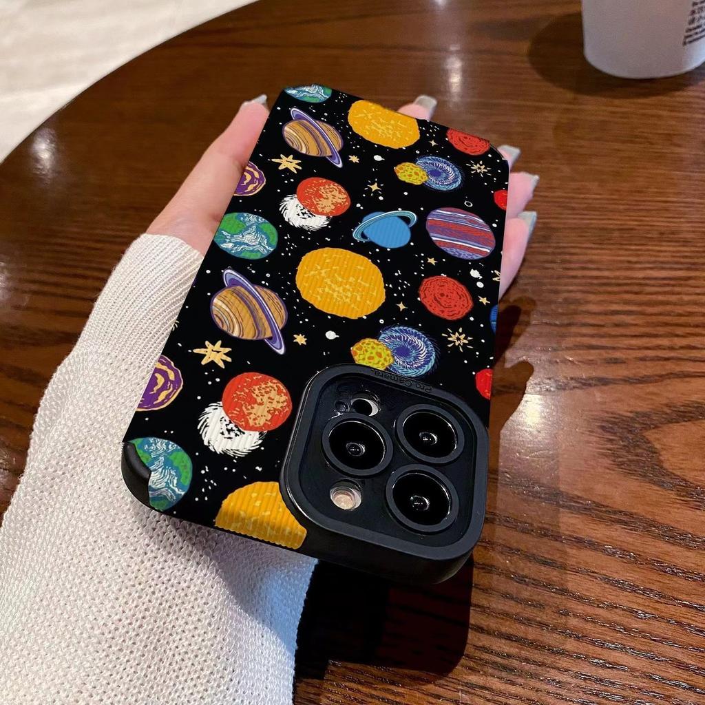 For iPhone 16 Pro Max Colorful Planet Silicone Phone Case For iPhone 15 14 17 Pro Max Plus Air 11 12 13 Mini Leather Shockproof