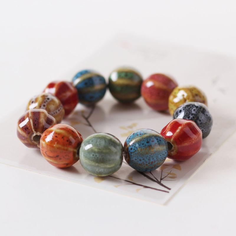 Jingdezhen Ceramic Jewelry New Fashion Flower Glaze Bead Bracelet Multi-Color Casual Ethnic Style Student Bracelet