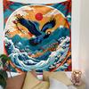 Japanese Crane and Mountain Landscape Patterned Tapestry Decorative Wall Hanging, Home Bedroom Living Room Decor