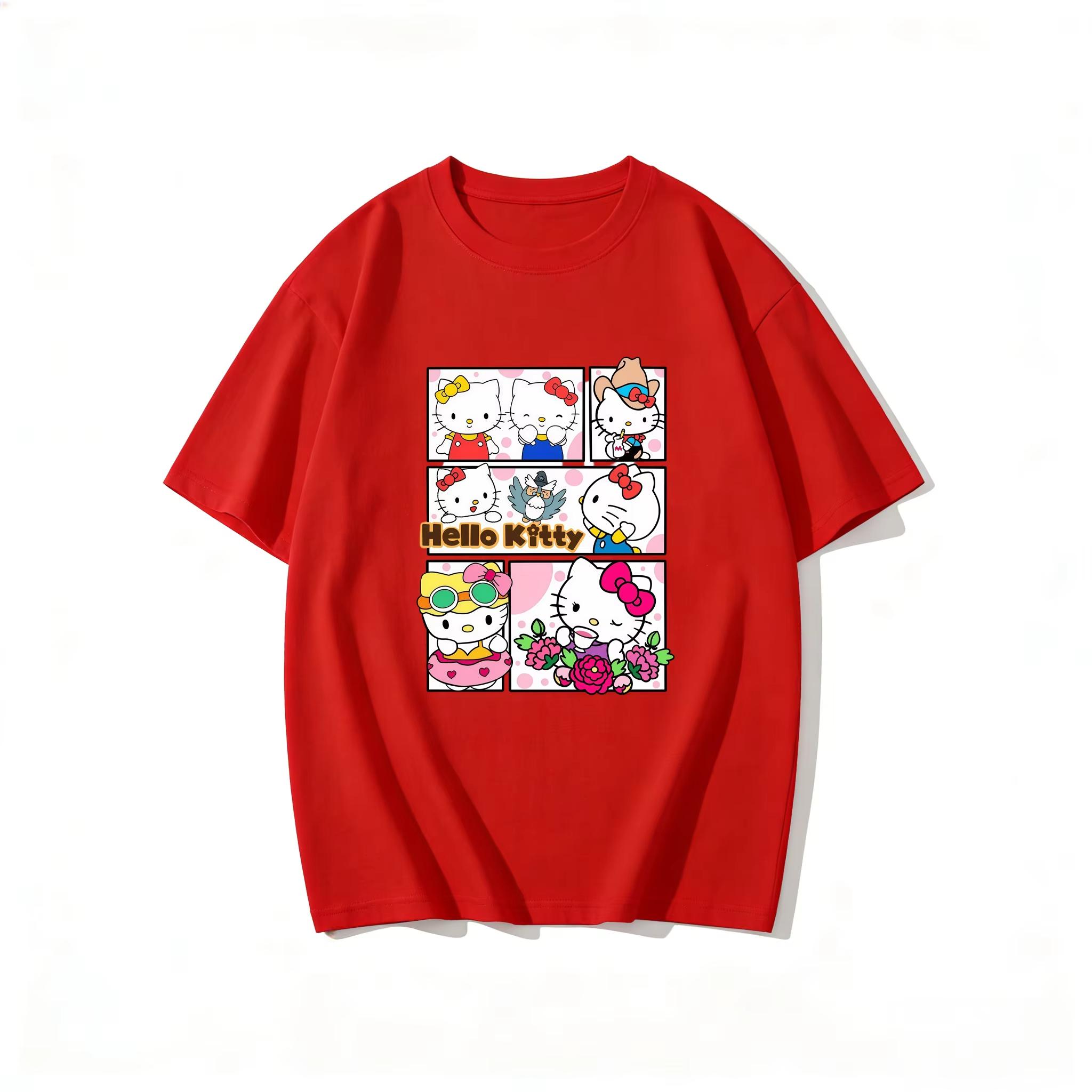 

2026 new Summer Cute HelloKitty TShirts Soft Cotton Short Sleeve Tees for Parents Kids Breathable Casual Daily Outfit Tops S