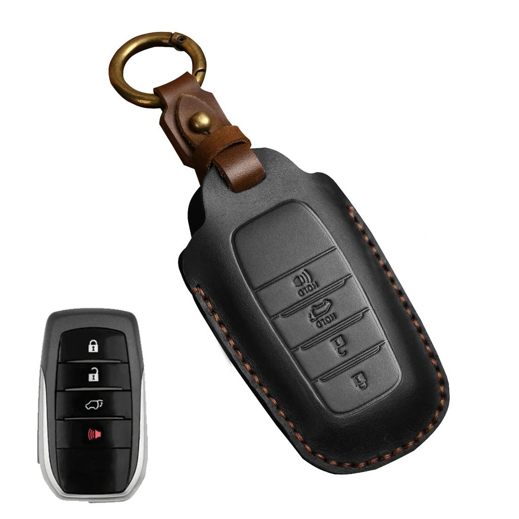 Leather 2/3/4 Button for Toyota Camry CHR Corolla RAV4 Avalon Land Cruiser Prado Prius 2017 - 2022 Car Key Cover Leather Key Fob