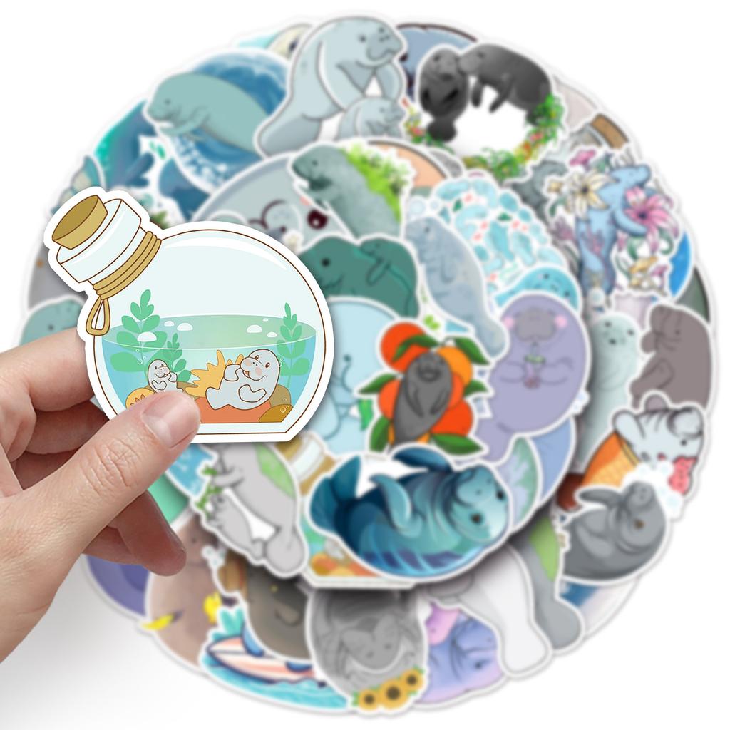 50 Manatee Doodle Stickers Personalized Cartoon Cute Marine Animals Decorative Skateboard Suitcase Stickers