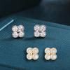 925 Silver Plated Four-leaf Clover Stud Earrings for Women Sparkling Shiny 5A Zircon Lucky Earrings Exquisite Banquet Jewelry
