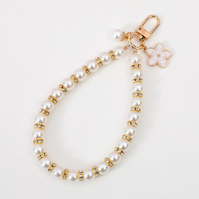 Cute Imitation Pearl Beads Chain Pendant Phone Keychain Bag Hangings Key Chain Mobile Phone Camera Wrist Strap Anti-Lost Pendant
