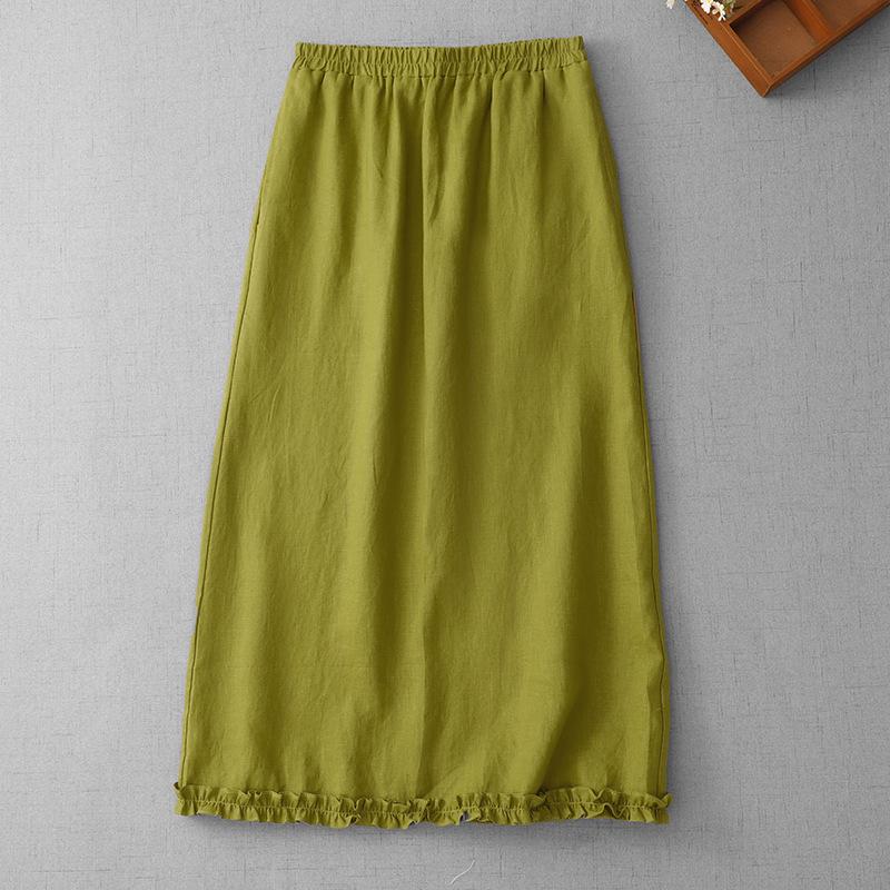 Korean-Style Summer Linen Ruffle Midi Skirt for Women