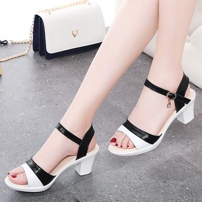 Summer New Women 'S Shoes High -Heeled Shoes Buckle Casual Korean Fashion Thick Heel Sandals Leather Heighten