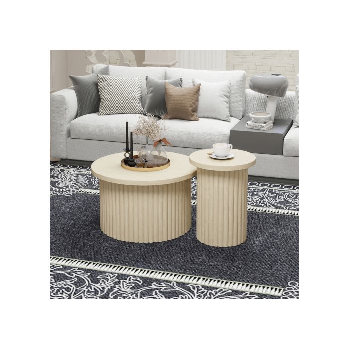 Tavolino rotondo - MUVOE - Set da 2 pezzi - Legno naturale - Design contemporaneo - Stabile e durevole