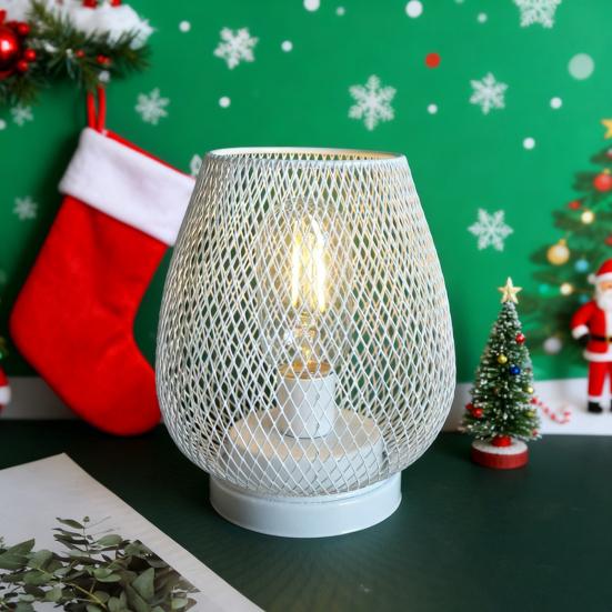 Birdcage Shaped Table Lamp Battery Operated Iron Mesh Shade Night Light for Bedside Bar Cafe Bedroom