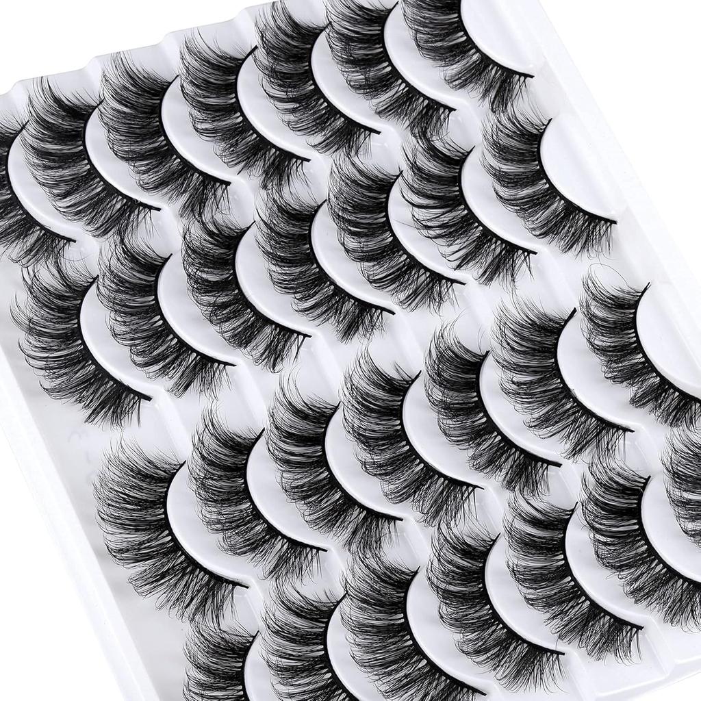 False Eyelashes Natural Look 3D Faux Mink Lashes Fluffy Volume Lashes 20mm Handmade Eye Lashes Pack 14 Pairs