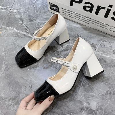White Retro Thick High-heeled Mary Jane Small Leather Shoes Women's Spring and Autumn New Summer Shoes