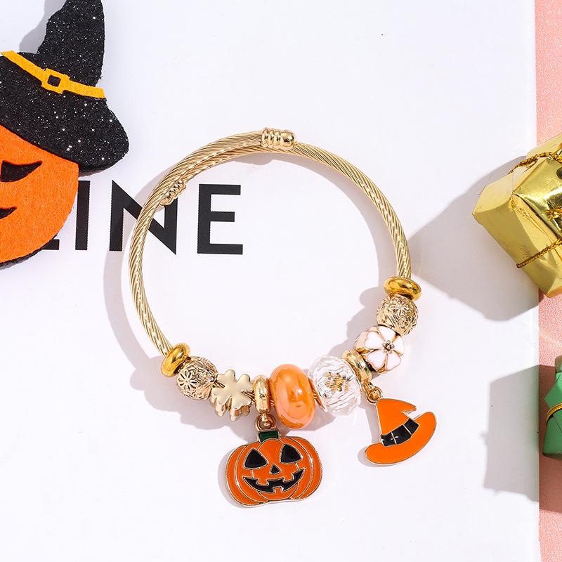Halloween Bracelet Witch Hat Ghost Charm Stainless Steel Bangle Best Friend Gift Jewelry For Women Girls