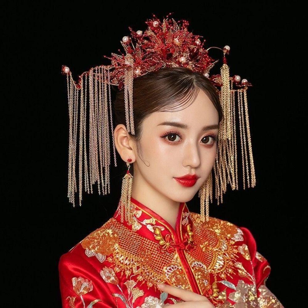 Long Tassels Bridal Headwear Sparkling Phoenix Crown Fashion Crown Hair Clip  Wedding