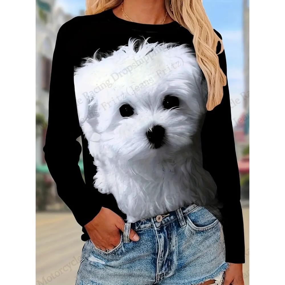 Two Cute Cat Patterns Graphic 3d Print T-Shirt Women's Long Sleeve T-shirt Women Clothing Top Fashion Casual Oversized Tops Tees