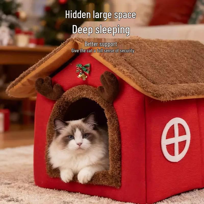 Universal Washable Pet Nest: Semi-Enclosed Cat & Dog Bed for All Seasons