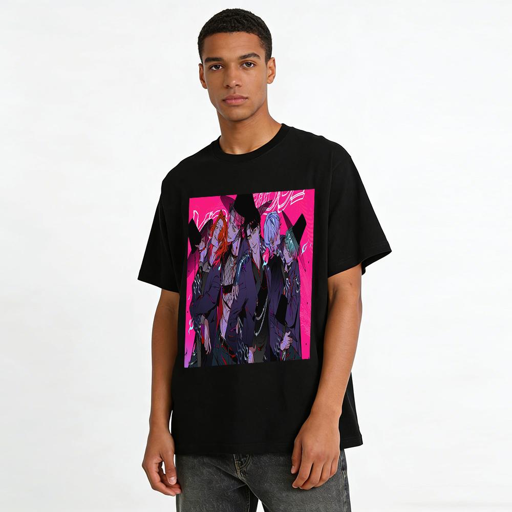 Korean Dark Gothic Style Boy Group Print T-shirt Trendy Niche Anime Loose Casual Top Pure cotton T-shirt