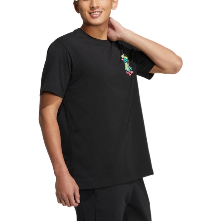 adidas Neo Kreskówkowy Nadruk Literowy Casualowy T-shirt z Okrągłym Dekoltem Unisex Top Czarny HS8852