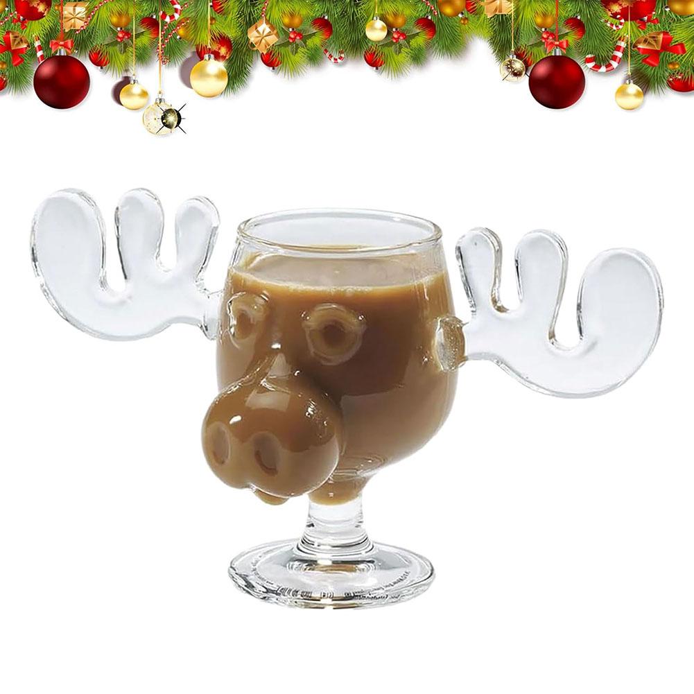 Tasse en Verre Cerf de Noël 240ml 8oz Tasse Originale Élan de Vacances Tasse à Café Tête de Rennes de Noël Verres à Lait Bière Eau Whiskey Cadeau