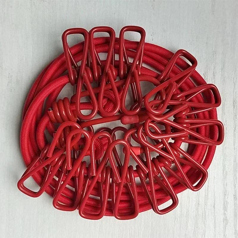 Portable Clothesline with 12 Clips Elastic Retractable Laundry Drying Rope Wind-Proof Clothes Hanging Line for Outdoor