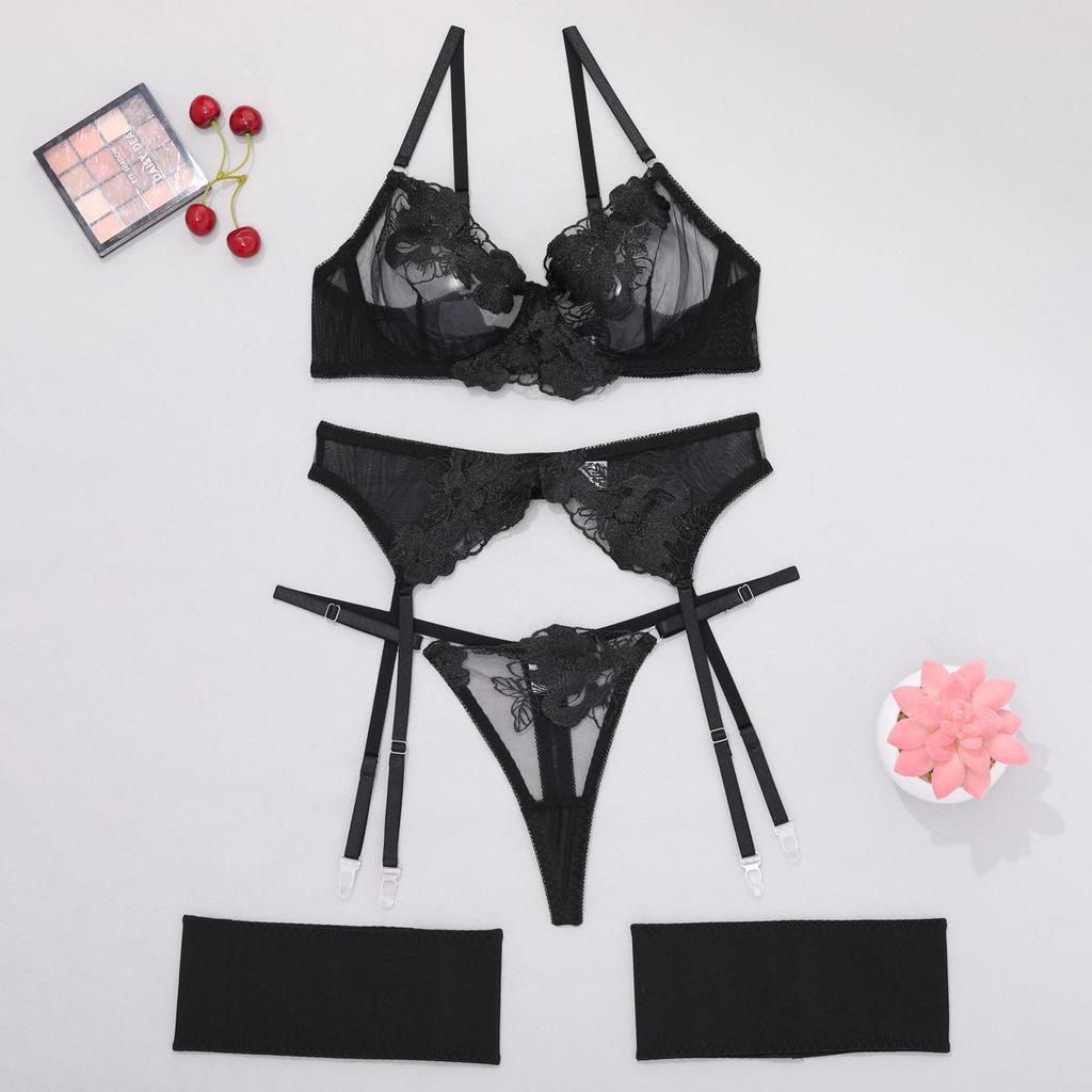 Stylish Steel Ring Embroidery Mesh Garter Belt Set - Multi-Color Body Shaping with Split Design