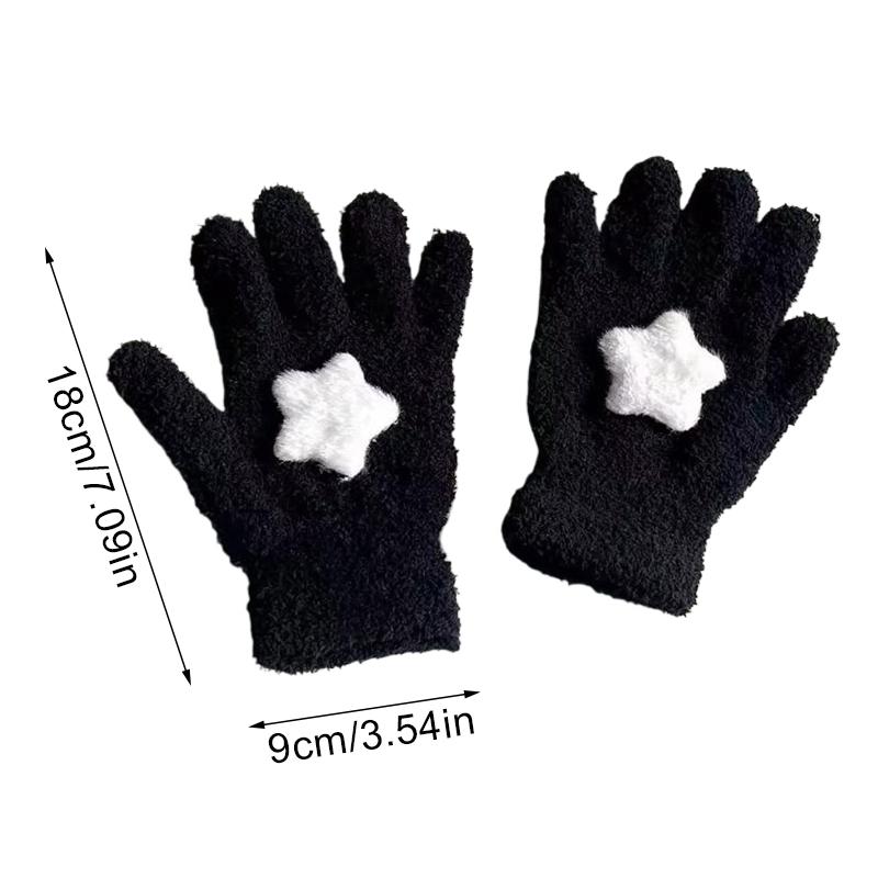 Women Coral Velvet Gloves Outdoor Warmer Soft Cartoon Star Cute Plush Cycling Solid Winter