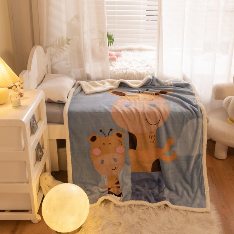 Soft Cartoon Fleece Blanket Toddlers Nap Time Double-Layer Sherpa 100x140cm Kids Bedding