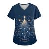 Women's V-neck Christmas Print Short-sleeved Pocket Side Slit Uniform Top