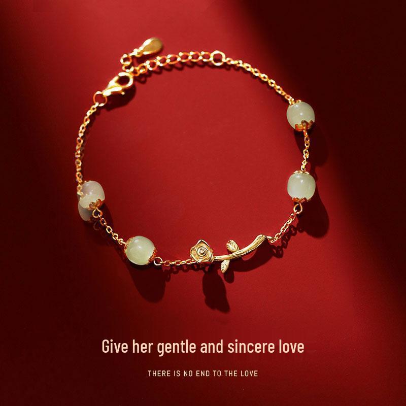 

Женский браслет Rose Love с инкрустацией нефритом Хэтянь - Элегантное, универсальное ювелирное украшение, подарок на праздники