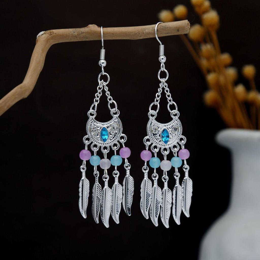 Personalized Bohemian Miao Silver Geometric Tassel Earrings