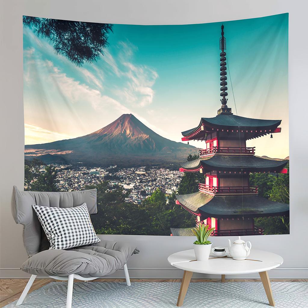 Japan Mount Fuji Tapestry Red Pagoda Tapestry Natural Landscape Tapestry Aesthetic Home Decor Tapestries for Living Room Bedroom